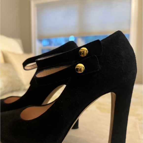 Kate Spade Nara Double Strap Mary Jane Black Suede Heels Size 6 - Picture 3 of 12